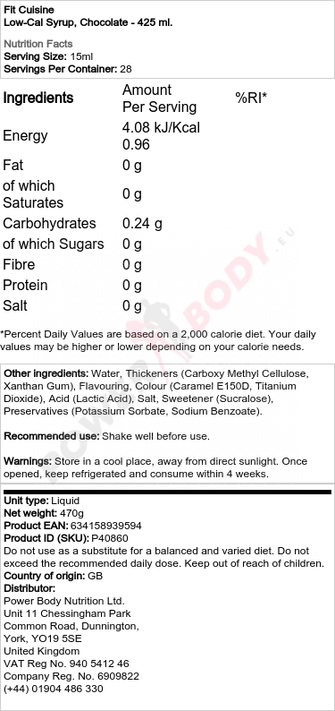 Low-Cal Syrup, Chocolate - 425 ml.