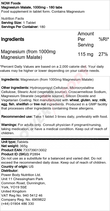 Magnesium Malate, 1000mg - 180 tabs