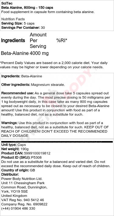 Beta Alanine, 800mg - 150 caps
