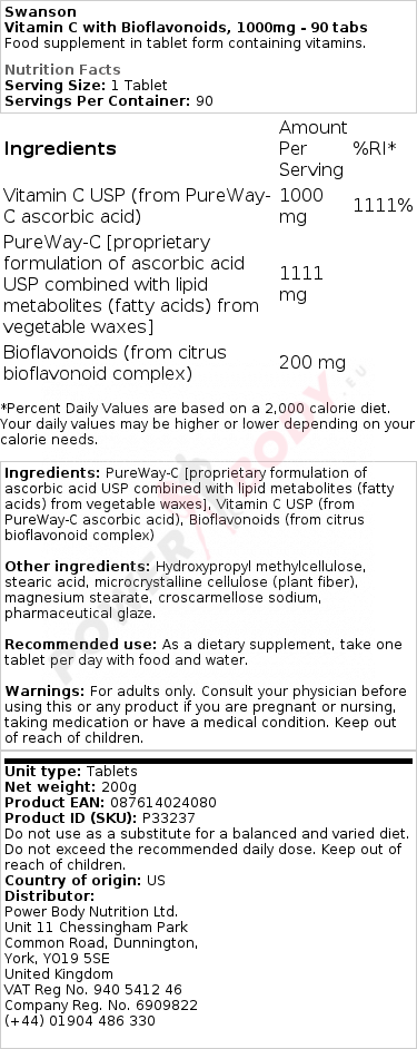 Vitamin C with Bioflavonoids, 1000mg - 90 tabs