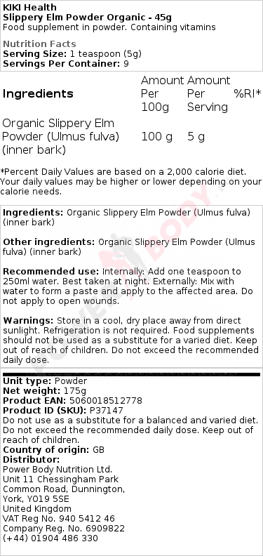 Slippery Elm Powder Organic - 45g