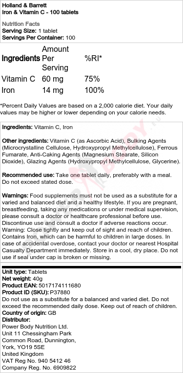 Iron & Vitamin C - 100 tablets