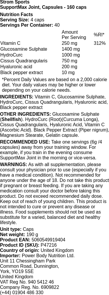 Strom Sports SupportsMax Joint Ingredients List